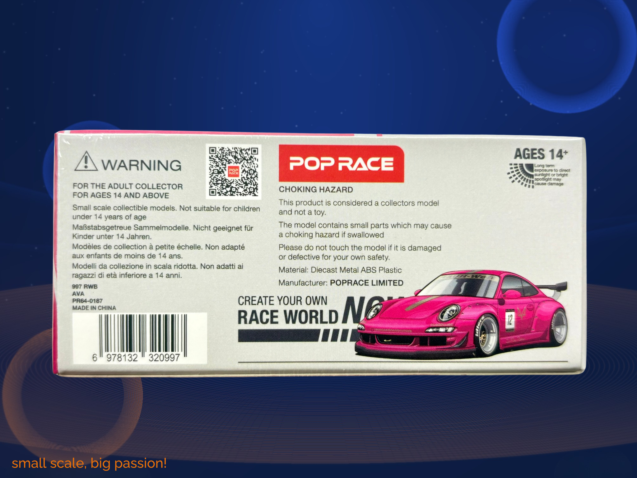 Pop Race Porsche 911 (997) RWB „AVA“ in Pink – Diecast Sammlermodell im Maßstab 1:64, Art. PR640187 – Ansicht 2