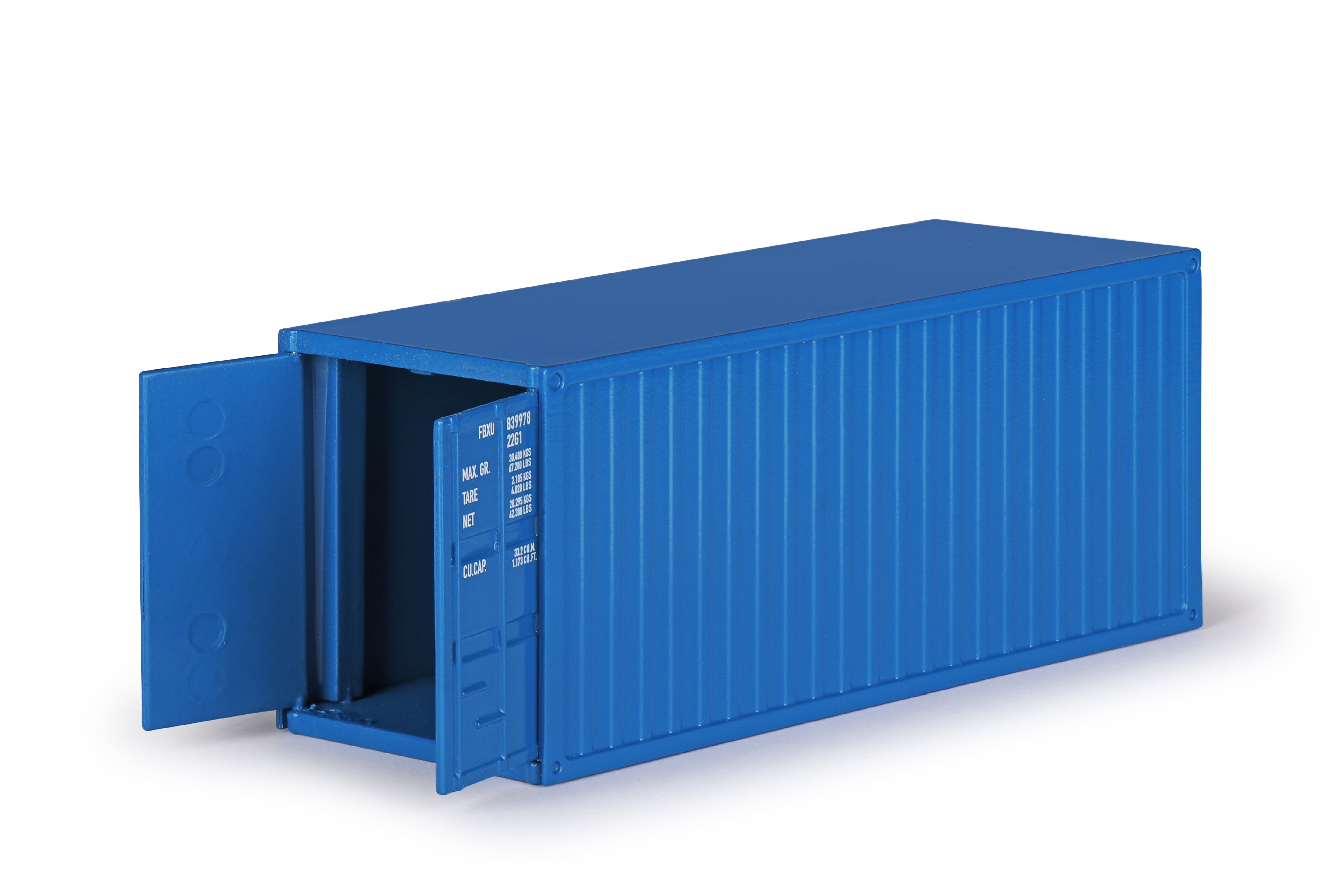 Conrad Seefrachtcontainer 20 Fuß neutral blau – Diecast Sammler-Zubehör im Maßstab 1:50, Art. 99928/17