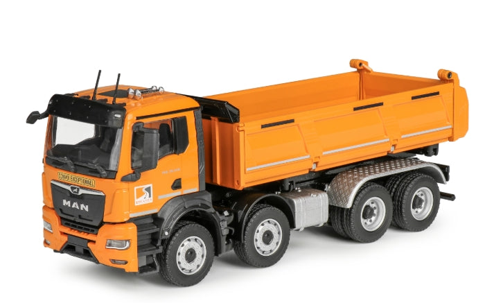 CONRAD Modelle I 81247/01 I MEILLER Dreiseitenkipper auf MAN NN 4-achs mit Tiefladeanhänger (1:50) "LISE & FILS"