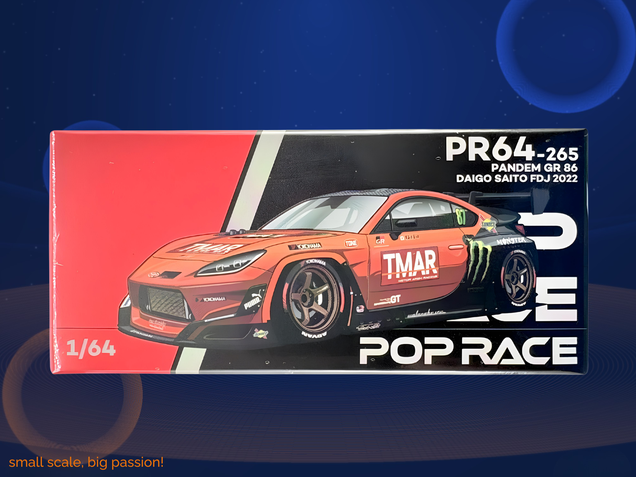 Pop Race Pandem Toyota GR 86 Daigo Saito Formula Drift Japan 2022 Monster x HKS Livree – Diecast Sammlermodell im Maßstab 1:64, Art. PR64-265