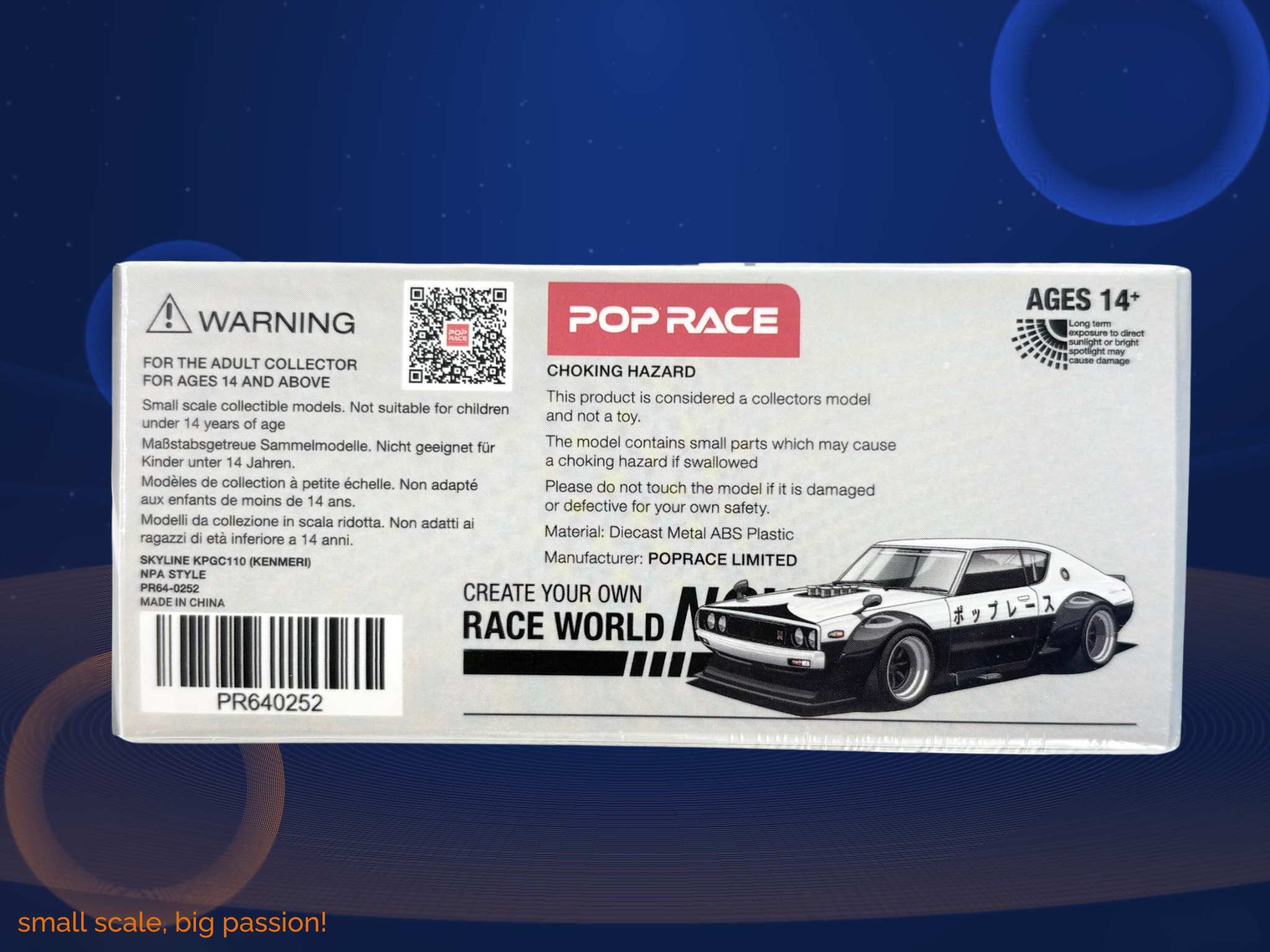 Pop Race Nissan Skyline KPGC110 „Kenmeri" mit Japan National Police Agency Livery – Diecast Sammlermodell im Maßstab 1:64, RHD, Art. PR64-252