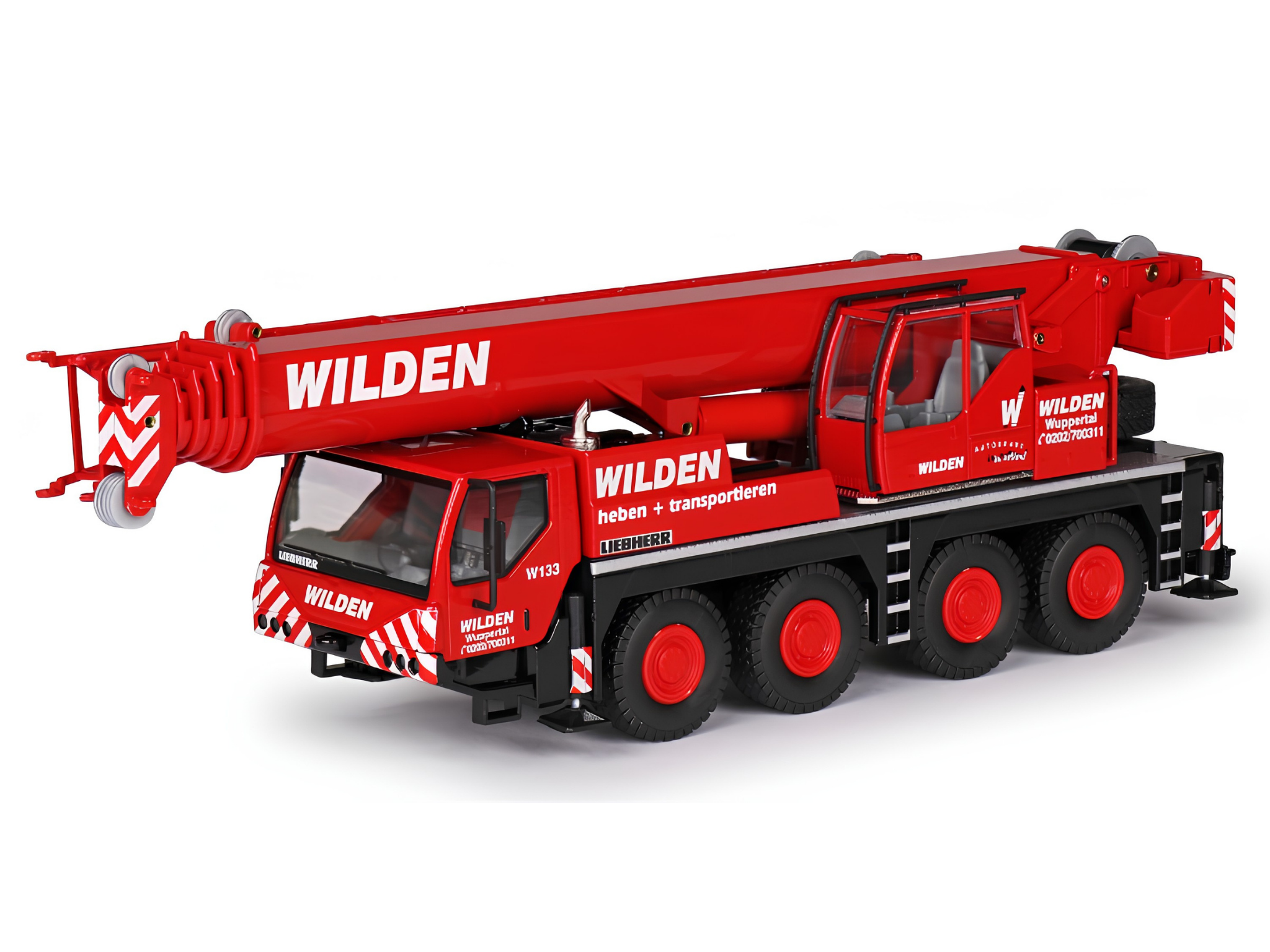 Conrad Liebherr LTM 1070-4.1 Mobilkran in der Werbeausführung Wilden Kran-Vermietung Wuppertal – Diecast Sondermodell im Maßstab 1:50, Zinkdruckguss, Art. 2100/27