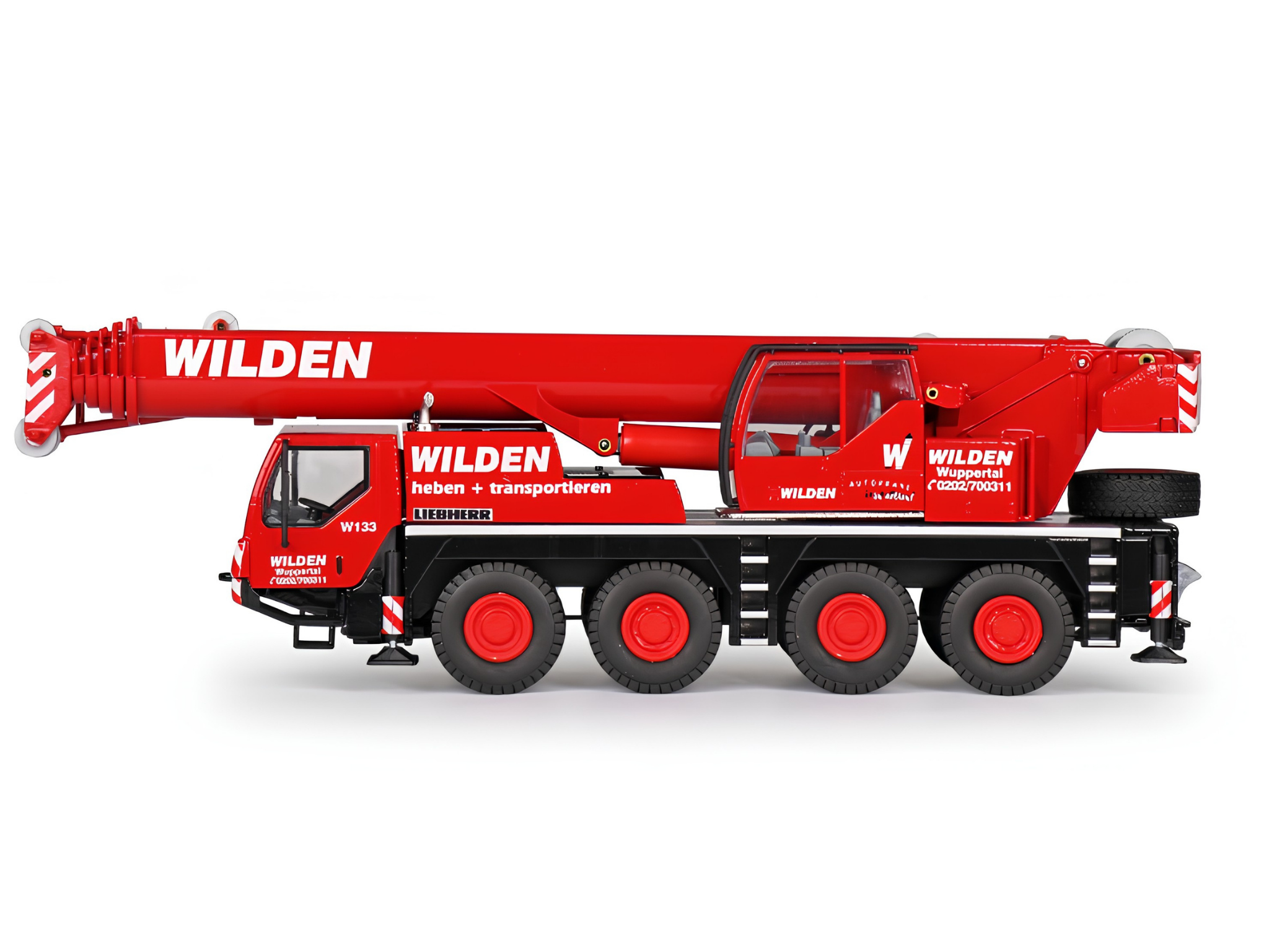 Conrad Liebherr LTM 1070-4.1 Mobilkran in der Werbeausführung Wilden Kran-Vermietung Wuppertal – Diecast Sondermodell im Maßstab 1:50, Zinkdruckguss, Art. 2100/27