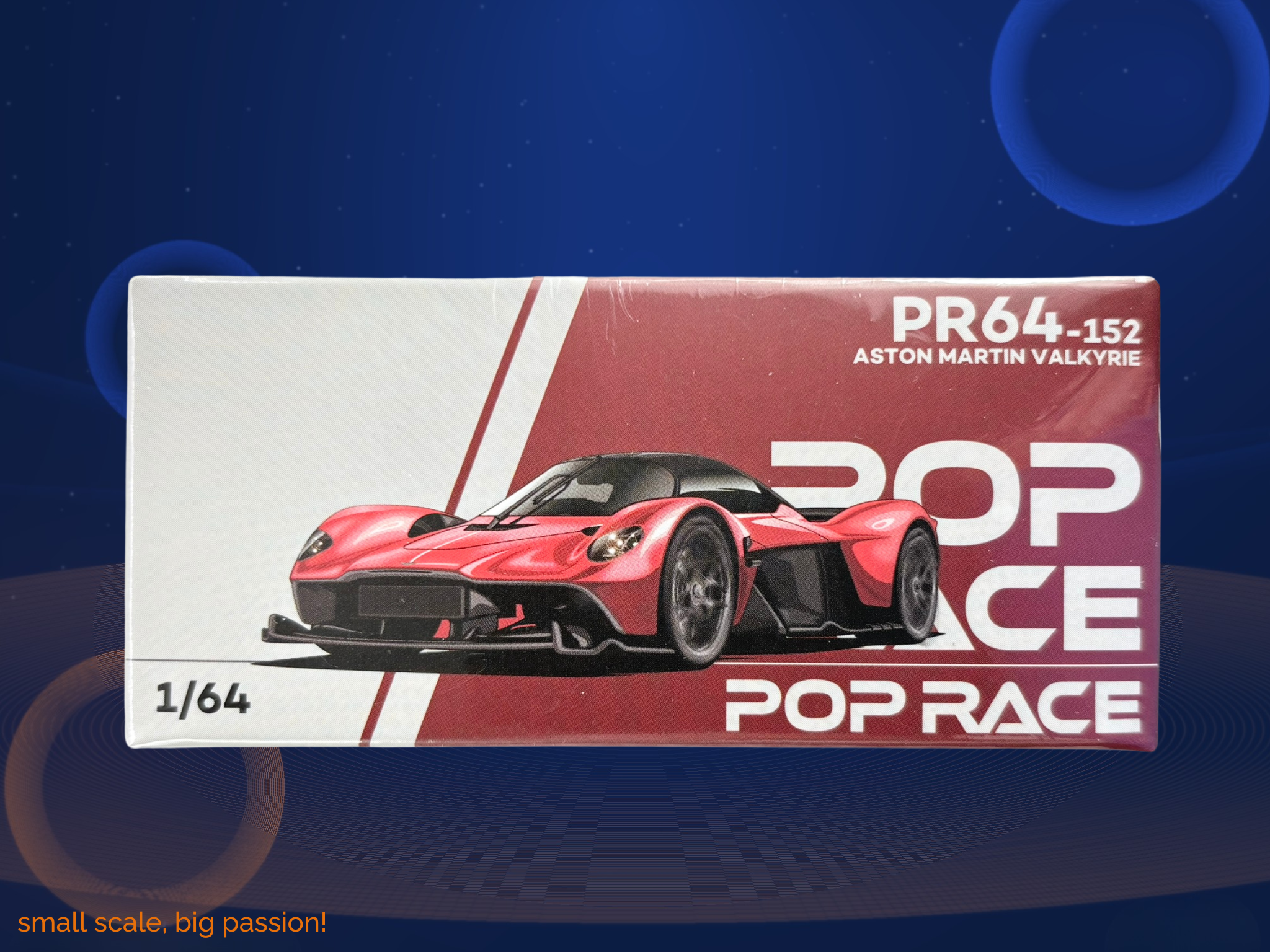 Pop Race Aston Martin Valkyrie in Supernova Red mit schwarzen Aero-Elementen und Carbon-Akzenten – Diecast Hypercar-Sammlermodell im Maßstab 1:64, Art. PR64-152