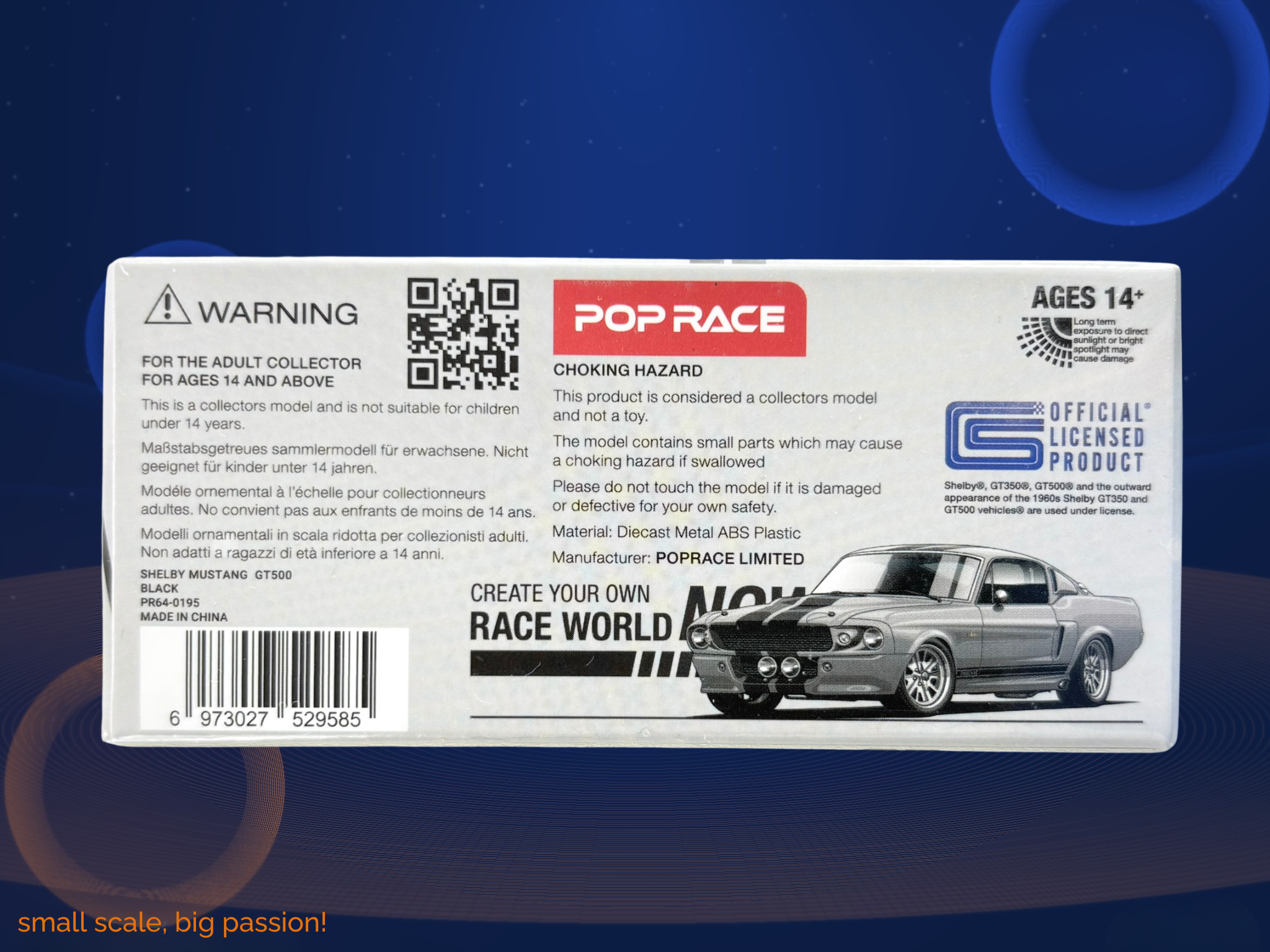 Pop Race Ford Shelby Mustang GT500 „Eleanor" 1967 in Grey Metallic mit schwarzen Doppelstreifen – Diecast Sammlermodell im Maßstab 1:64, Filmlegende aus „Gone in 60 Seconds", Art. PR64-195