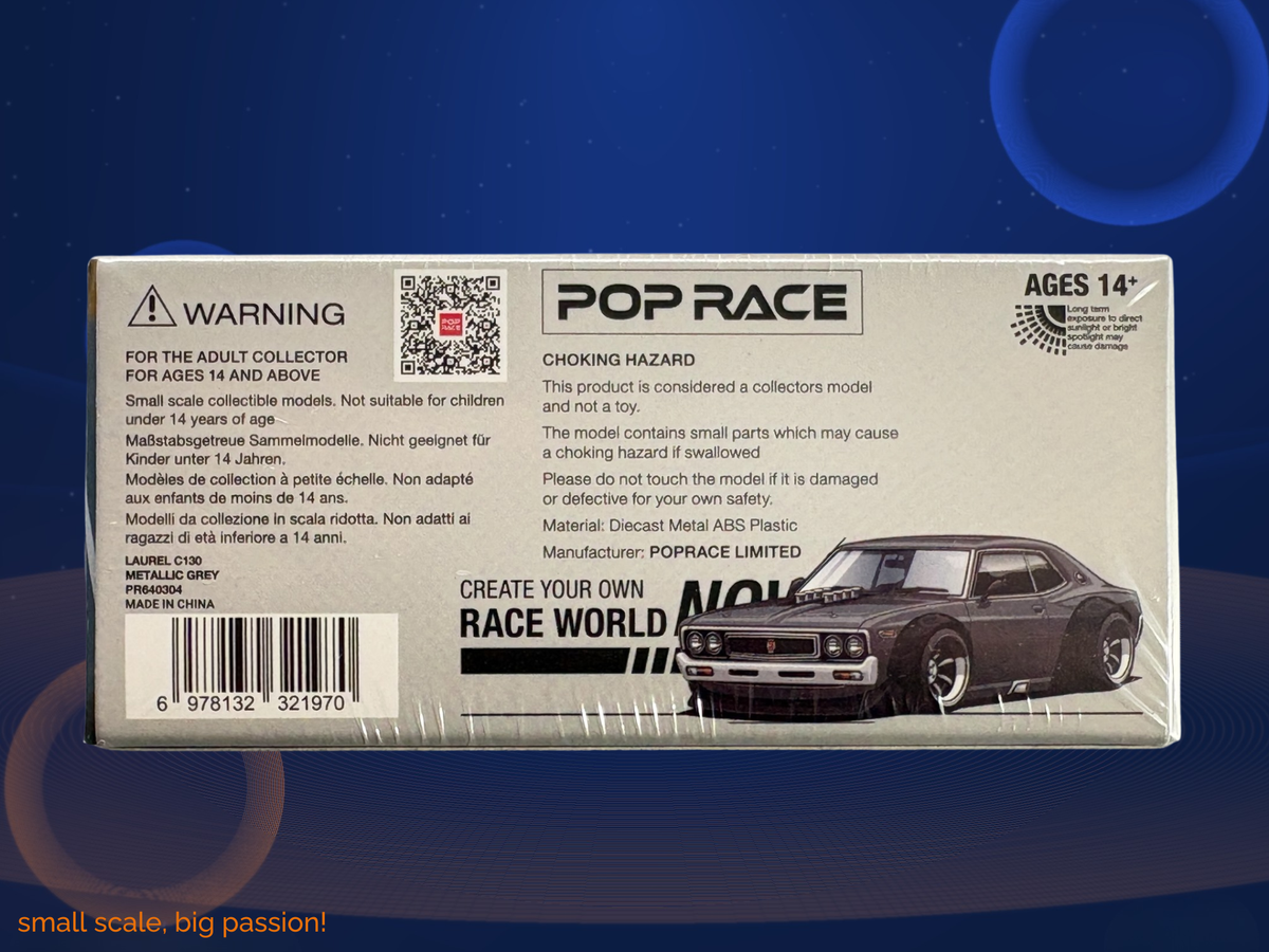 Pop Race Nissan Laurel C130 „Butaketsu“ in Metallic Grey – Diecast Sammlermodell im Maßstab 1:64, Art. PR64-304 – Ansicht 2