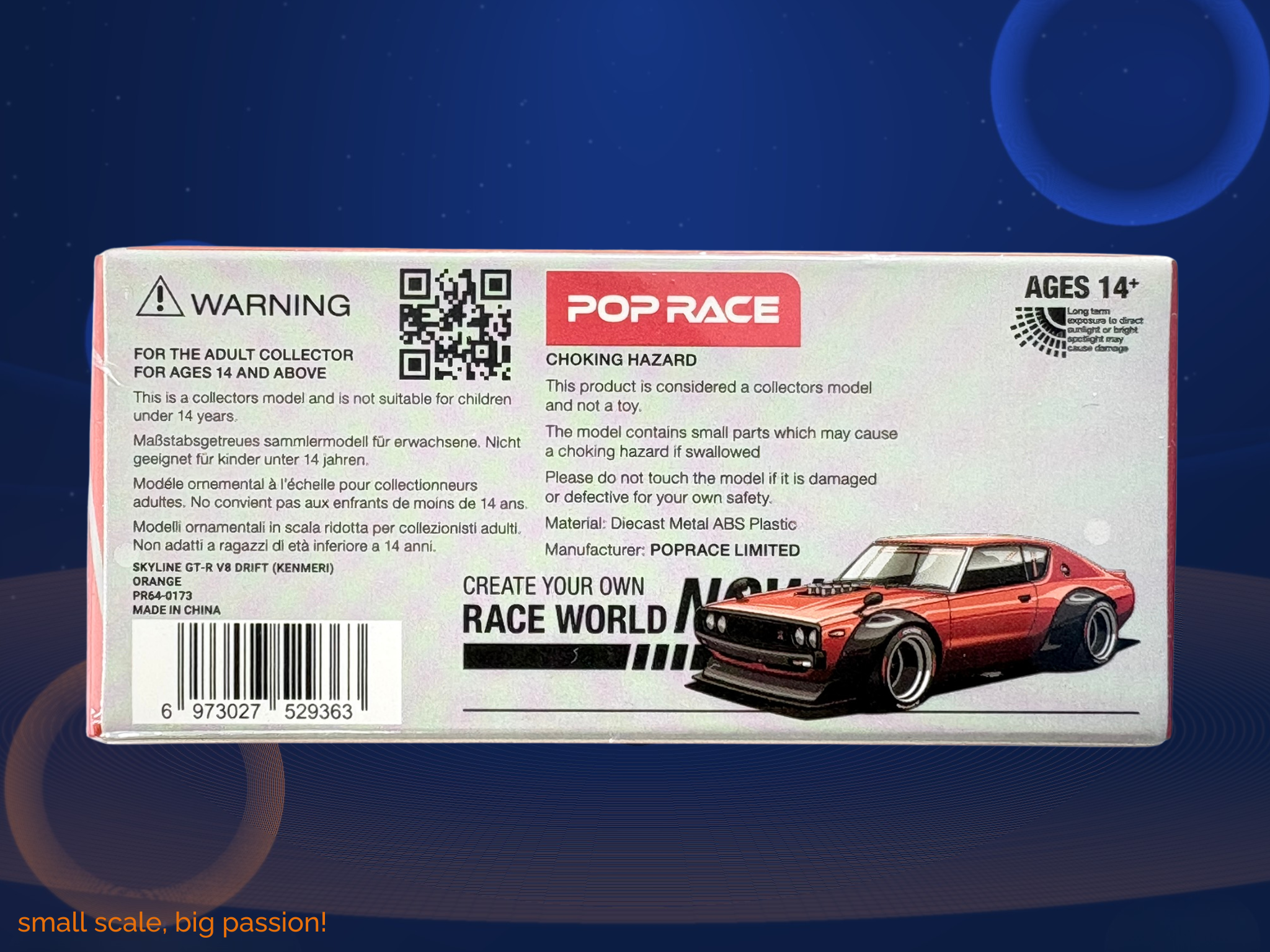 pop-race-nissan-skyline-gtr-kenmeri-kpgc110-v8-drift-orange-metallic-pr64-173-massstab-1-64 1