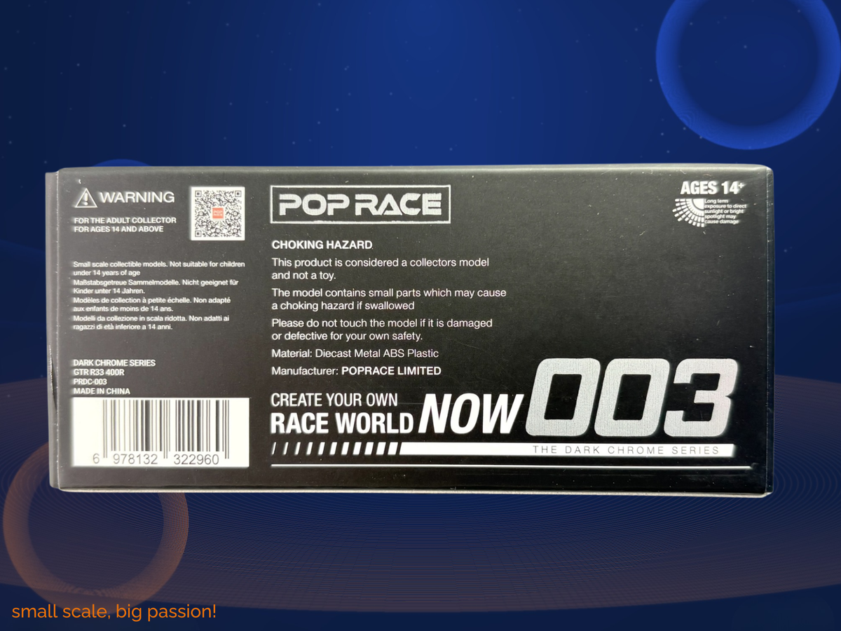 Pop Race Nissan Skyline GT-R R33 400R aus der Dark Chrome Series – Diecast Sammlermodell im Maßstab 1:64, Art. PRDC-003 – Ansicht 2