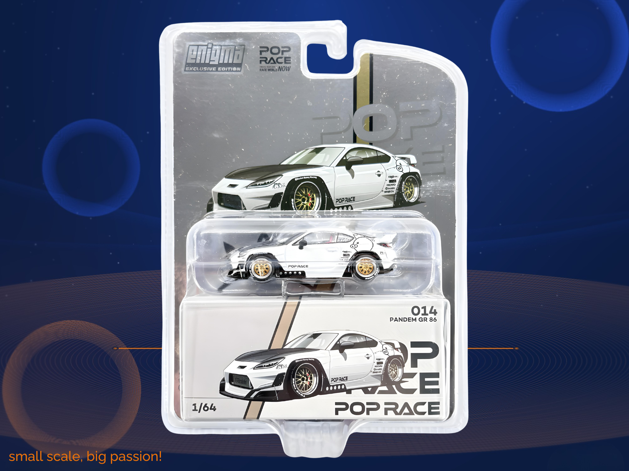 Pop Race Pandem Toyota GR86 in Crystal White Pearl mit Carbon-Motorhaube – Enigma Exclusive Edition Diecast Sammlermodell im Maßstab 1:64, Art. PR64-PRE014