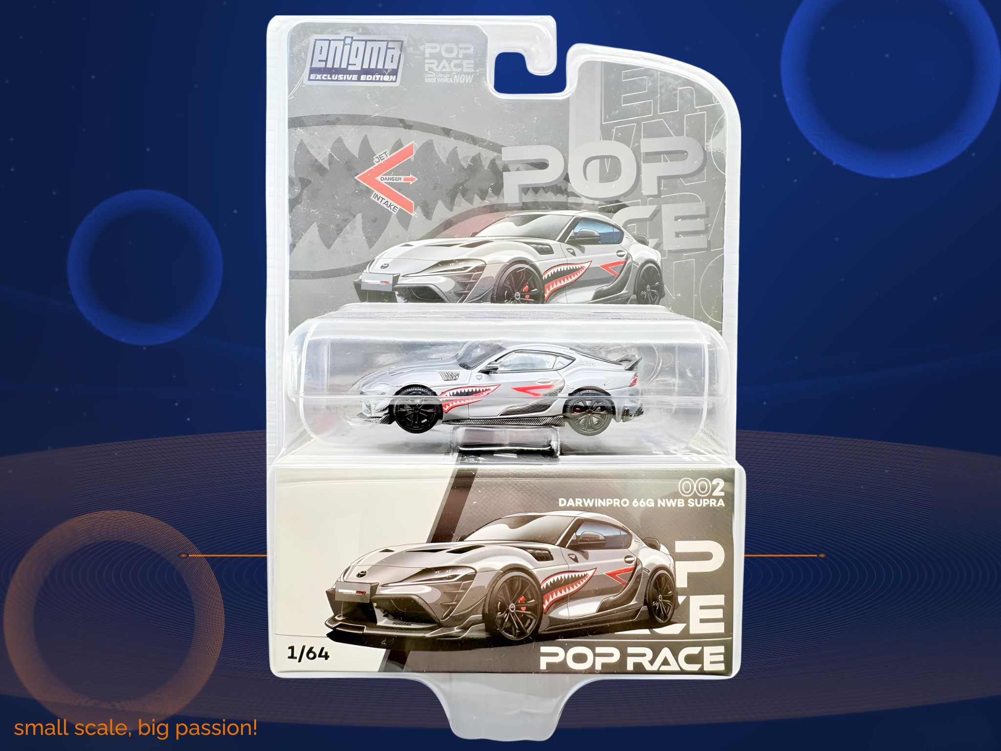 Toyota Supra A90 „Enigma" Darwin Pro 66G NWB Frontansicht – Pop Race 1:64 JDM Modellauto (PR002)