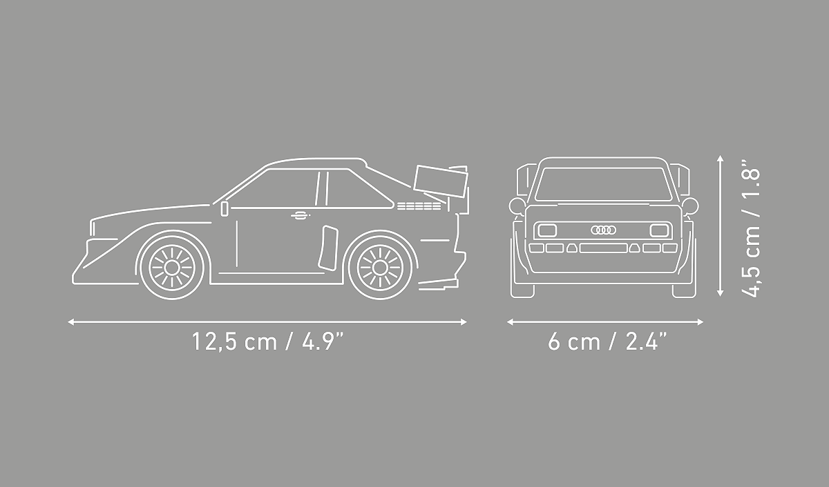 COBI Audi Sport Quattro S1 E2 Rally Legend 1985 – Maße des Klemmbaustein-Modells 1:35 – Set 24668 – Ansicht 4