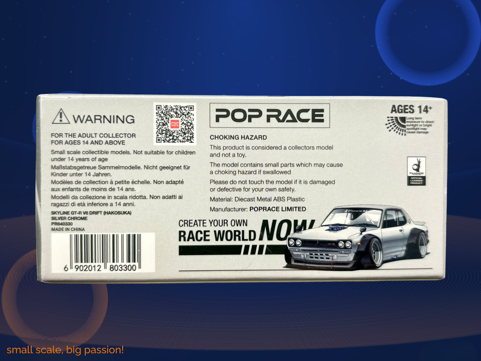 Pop Race Nissan Skyline GT-R V8 Drift „Hakosuka“ in Silver Chrome – Diecast Sammlermodell im Maßstab 1:64, Art. PR640330 – Ansicht 2