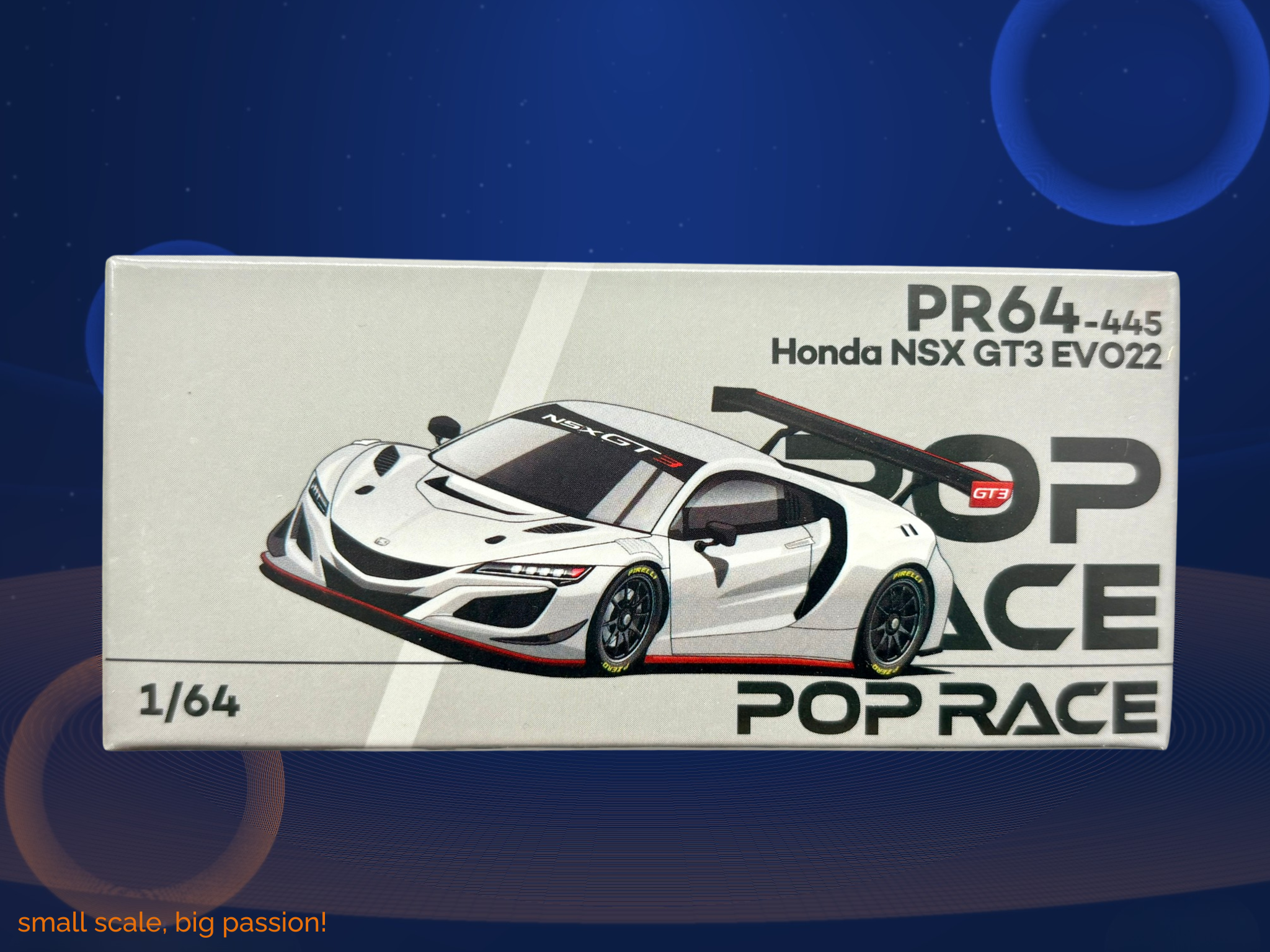 Pop Race Honda NSX GT3 EVO22 in Silber-Metallic – Diecast Sammlermodell im Maßstab 1:64, Art. PR640445