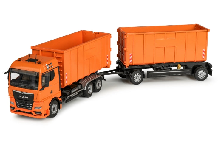 MEILLER Abrollkipper auf MAN TGX GM – Ansicht 2 des Conrad Sammlermodells im Maßstab 1:50, Art. SET10019/01