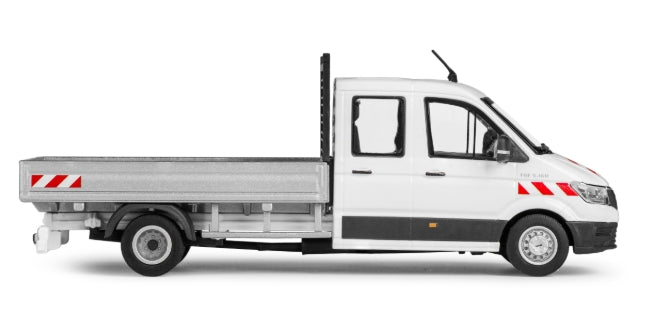Conrad MAN TGE 4.180 Pritschenwagen mit Doppelkabine in Weiß – Diecast Sammlermodell im Maßstab 1:50, Zinkdruckguss, Art. 1616/02