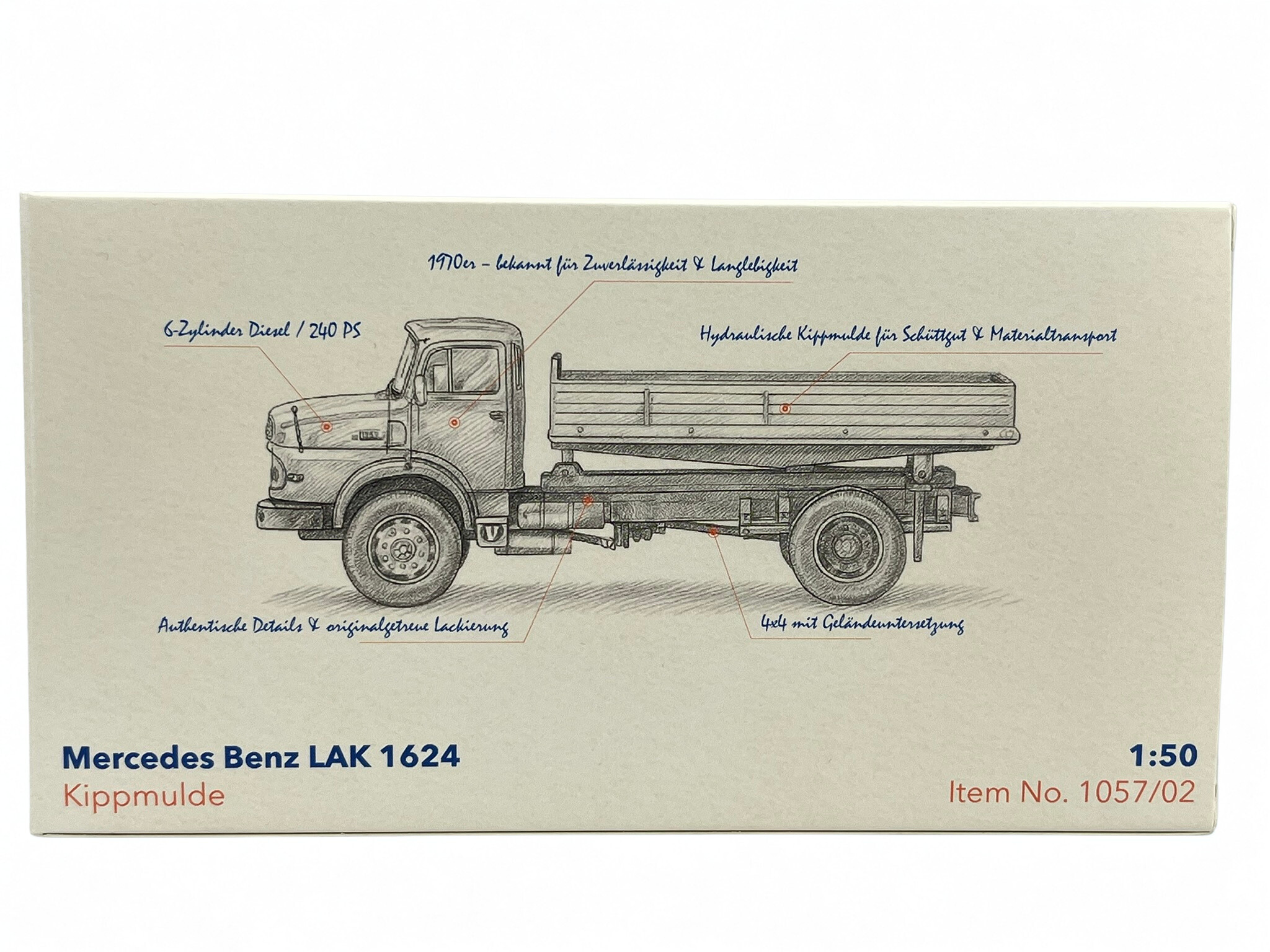 Modell LKW Mercedes-Benz  LAK 1624 Pritschenwagen mit Ladung – Sammlermodell Conrad Modelle 1057/02