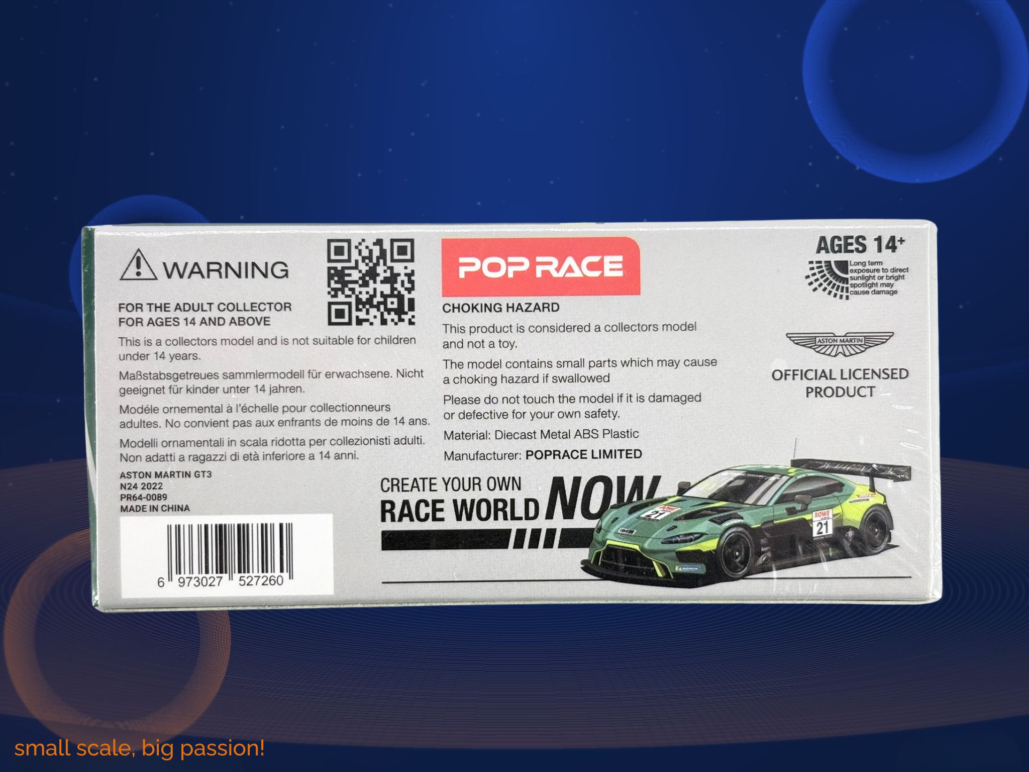 Pop Race Diecast Modellauto Aston Martin Vantage GT3 Startnummer 21 in Grün, Maßstab 1:64, limitierte Edition, Artikelnummer PR64-089