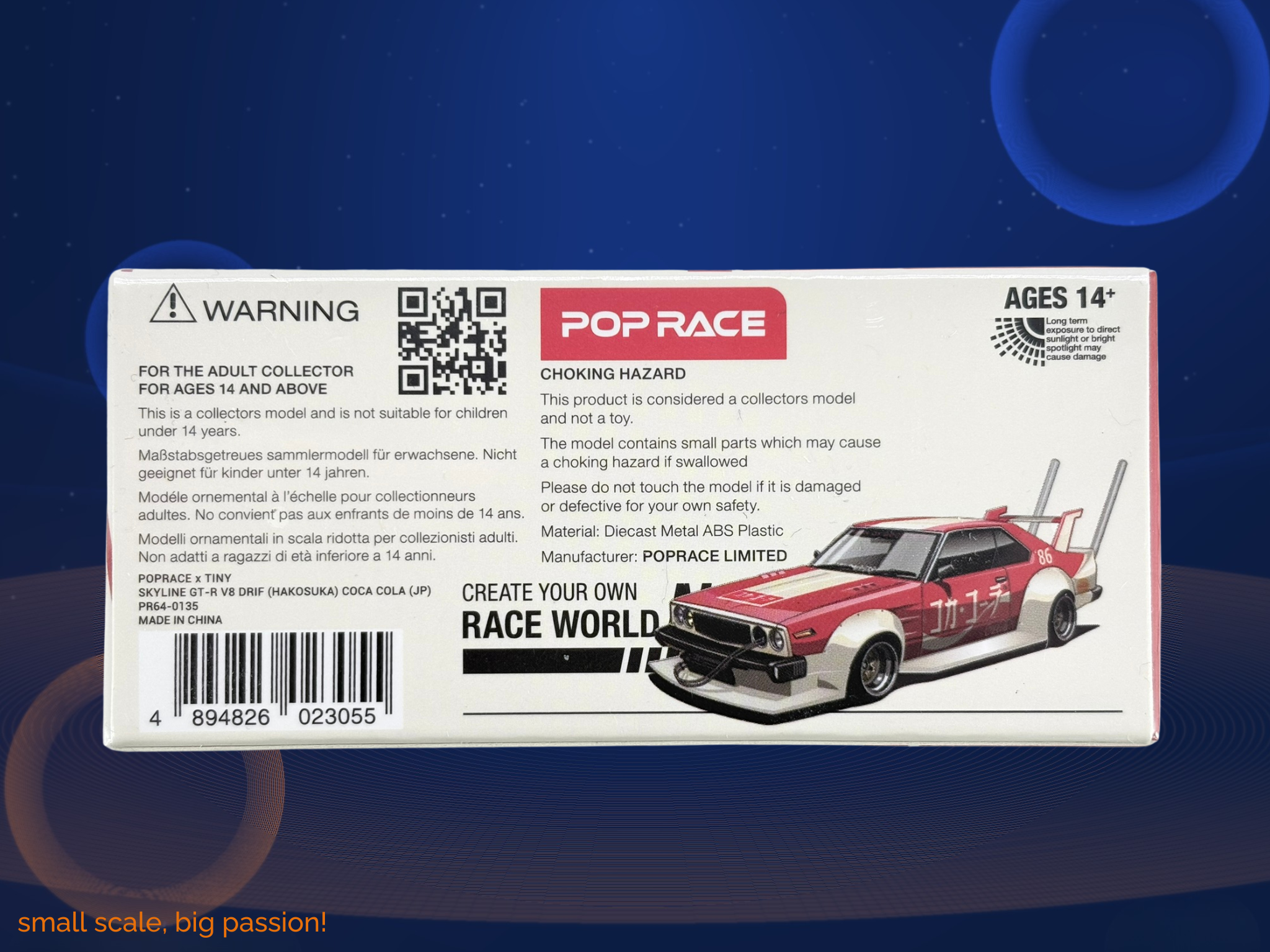 Pop Race Diecast Modellauto Nissan Skyline GT-R C210 V8 Kaido Racer Bosozoku Style im Coca-Cola Livery, Maßstab 1:64, limitierte Edition, Artikelnummer PR64-135