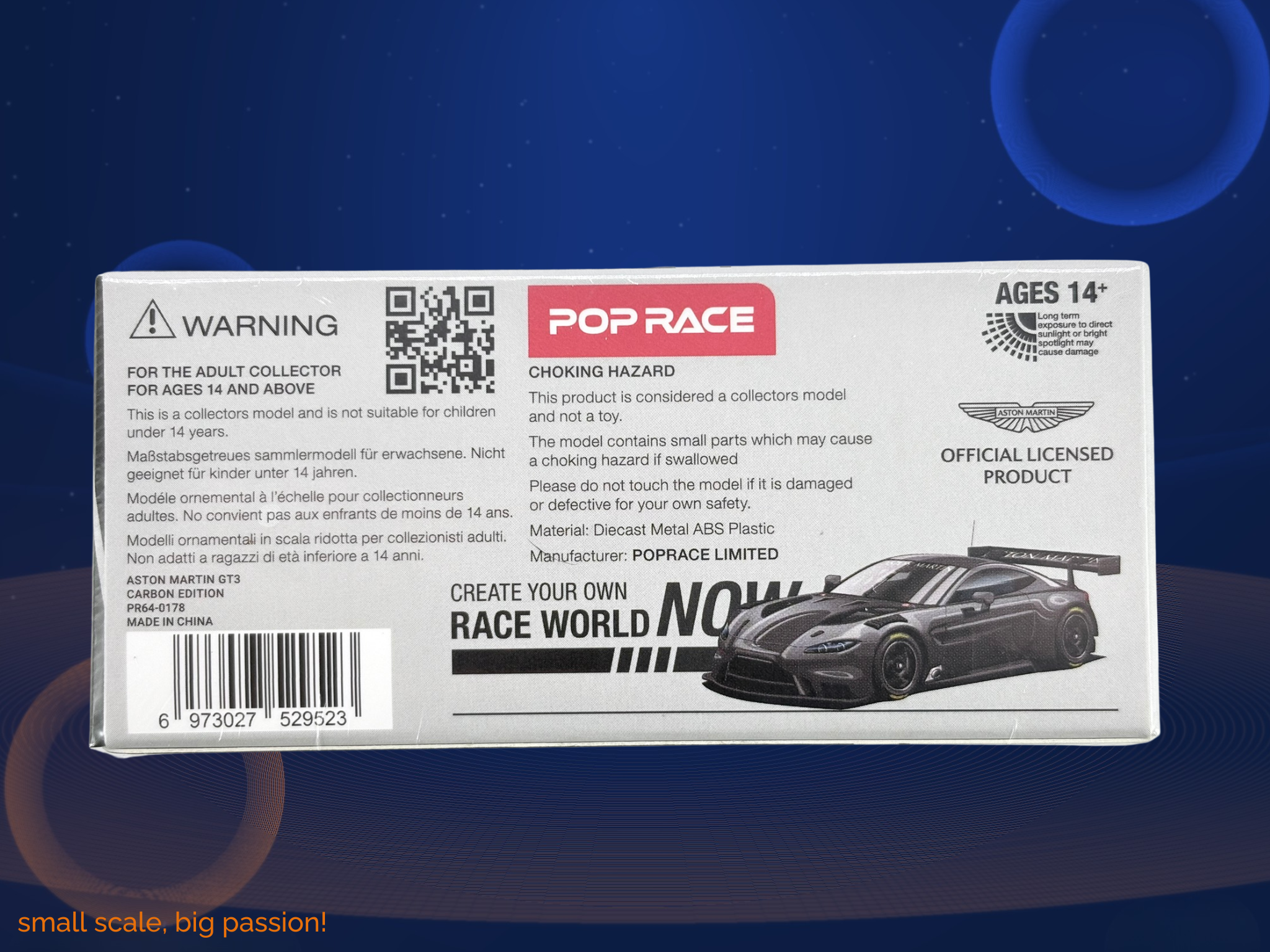 Pop Race Diecast Modellauto Aston Martin Vantage GT3 Full Carbon Black Edition, Maßstab 1:64, limitierte Edition, Artikelnummer PR64-178