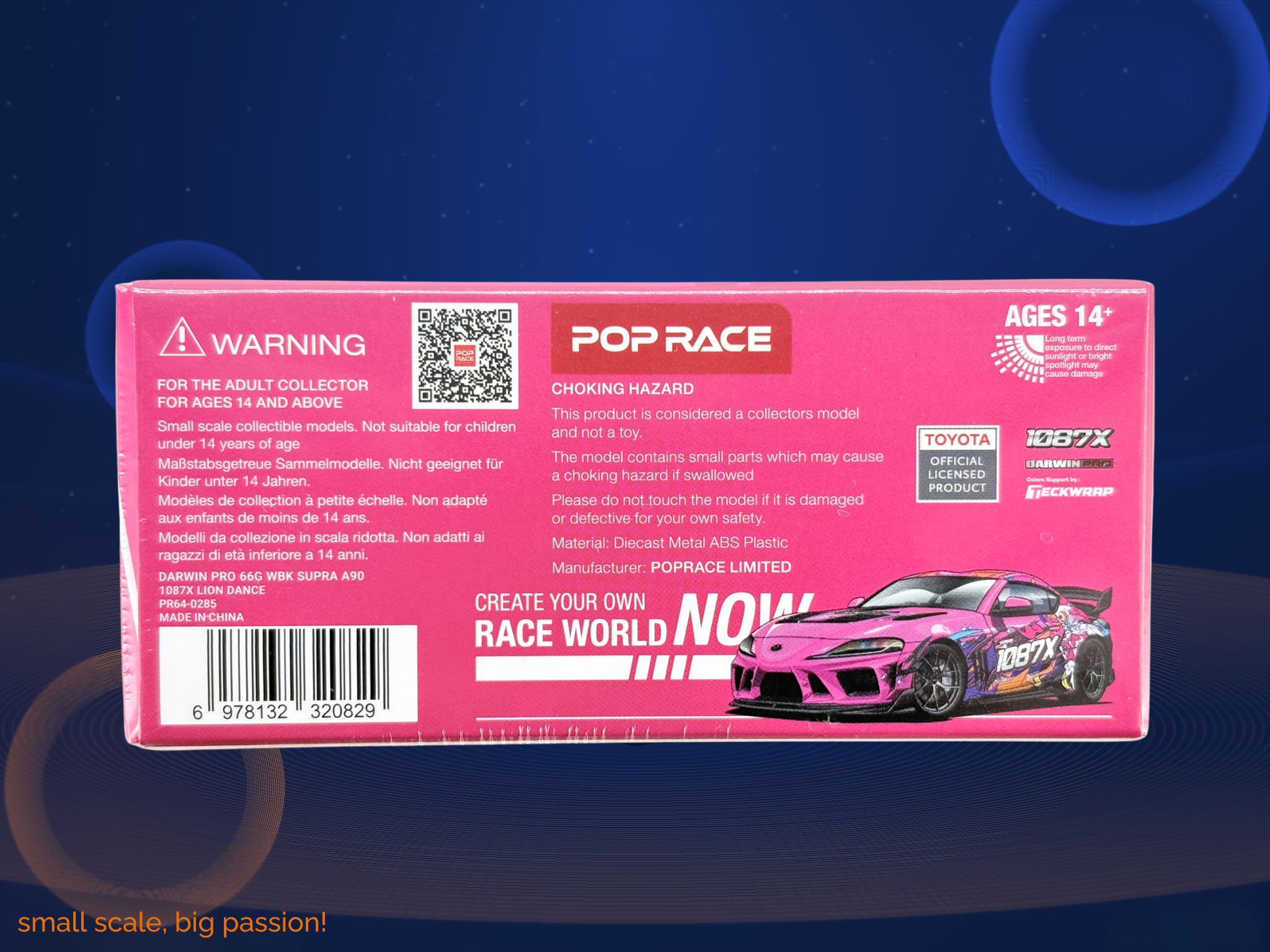 Pop Race Diecast Modellauto Toyota Supra DarwinPro 66G WBK im Maßstab 1:64, pinkes 1087X Livery-Design, limitierte Edition, Artikelnummer PR64-285