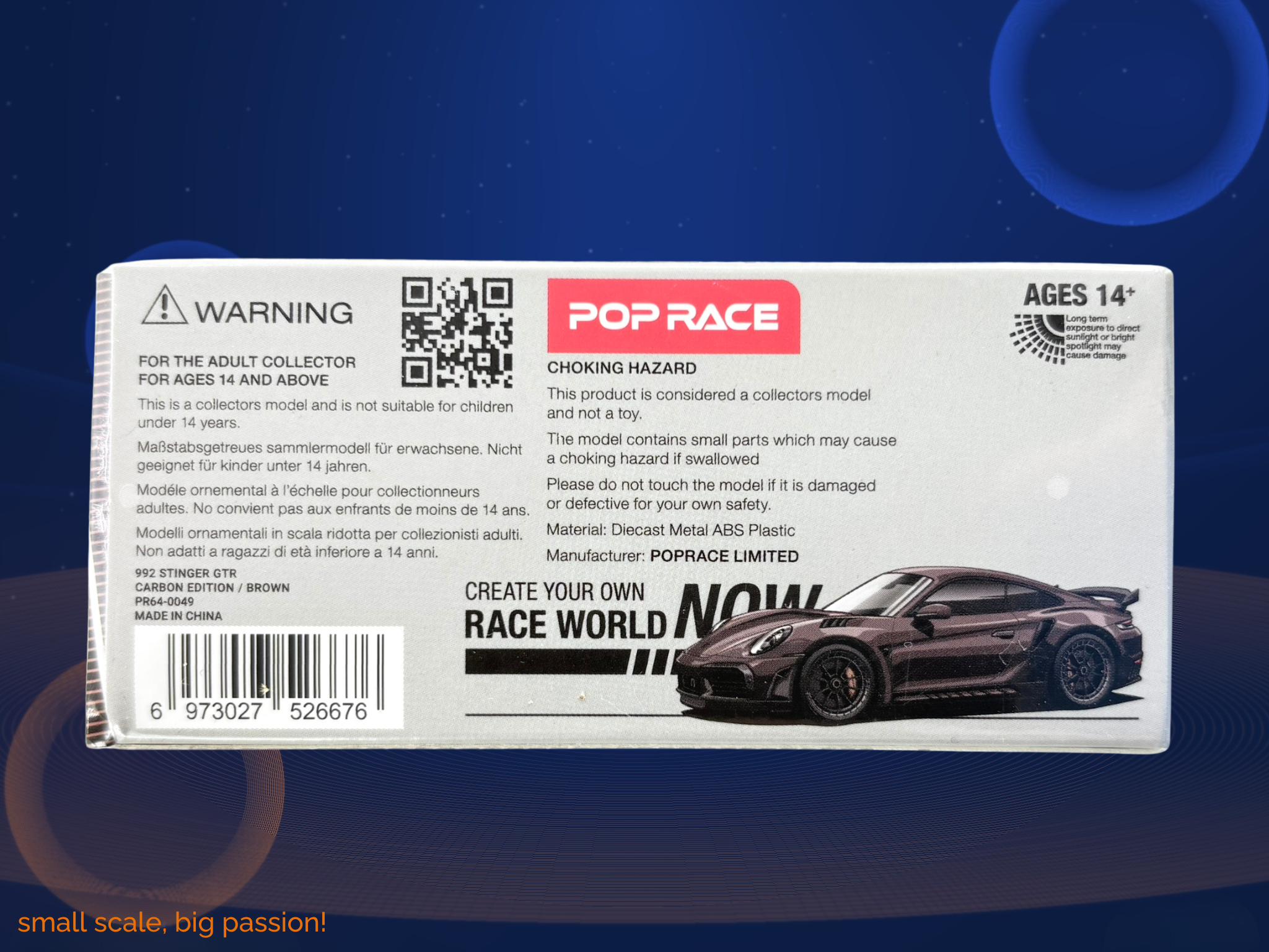 Pop Race Porsche 911 (992) TopCar Stinger GTR Carbon Edition in Brown – Diecast Widebody-Sammlermodell im Maßstab 1:64, Art. PR64-049