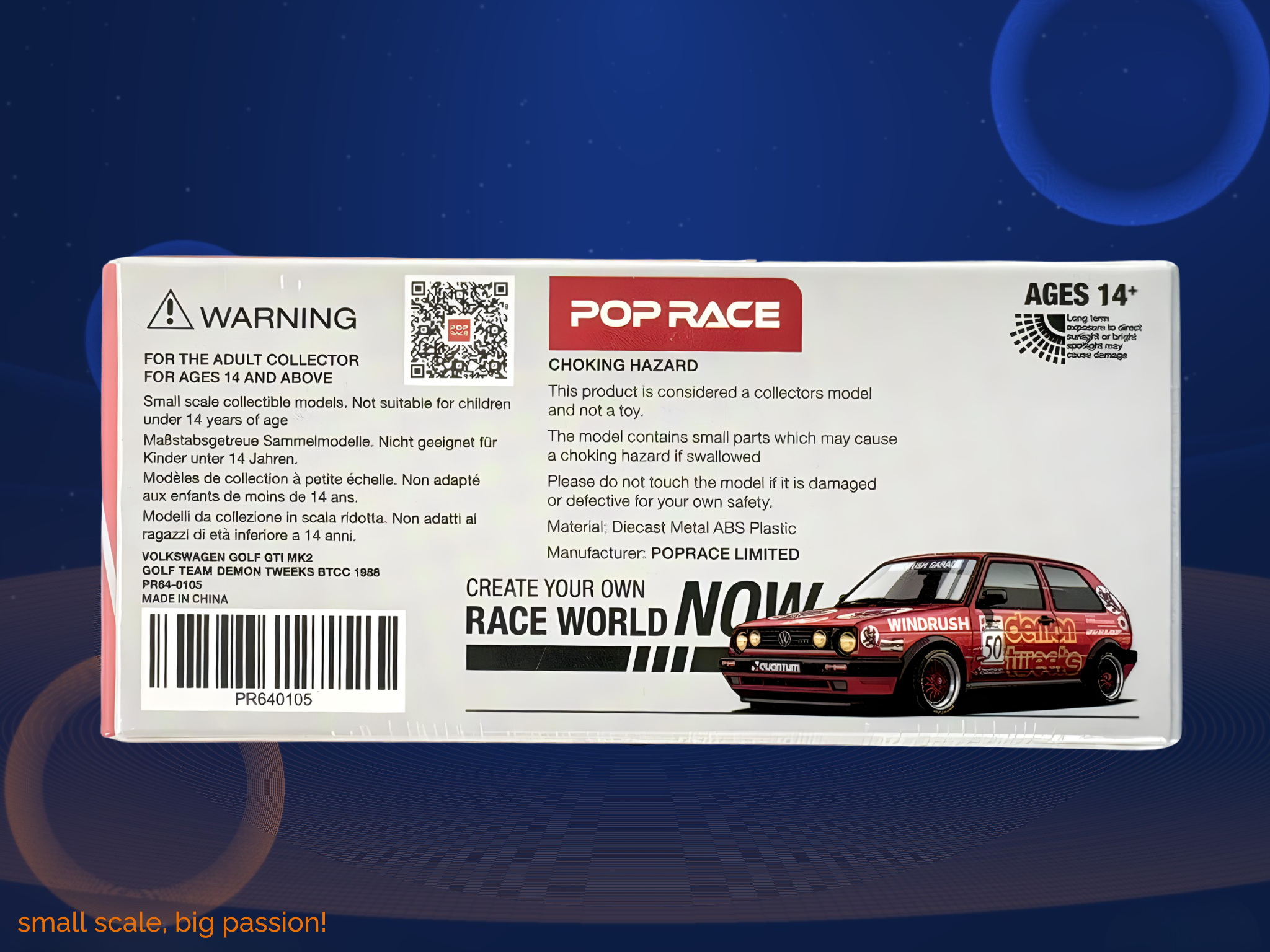 Pop Race Volkswagen Golf GTI MK2 in Team Demon Tweeks BTCC 1988 Livree – Diecast Sammlermodell im Maßstab 1:64, Limited Edition, Art. PR64-105