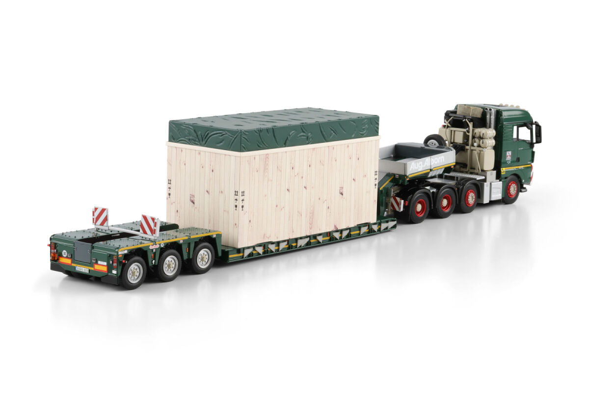 MAN TGX XLX 8x4 mit Nooteboom Low Loader „August Alborn“ – Ansicht 2 des WSI Schwertransport-Sammlermodells 1:50, Art. 01-5250