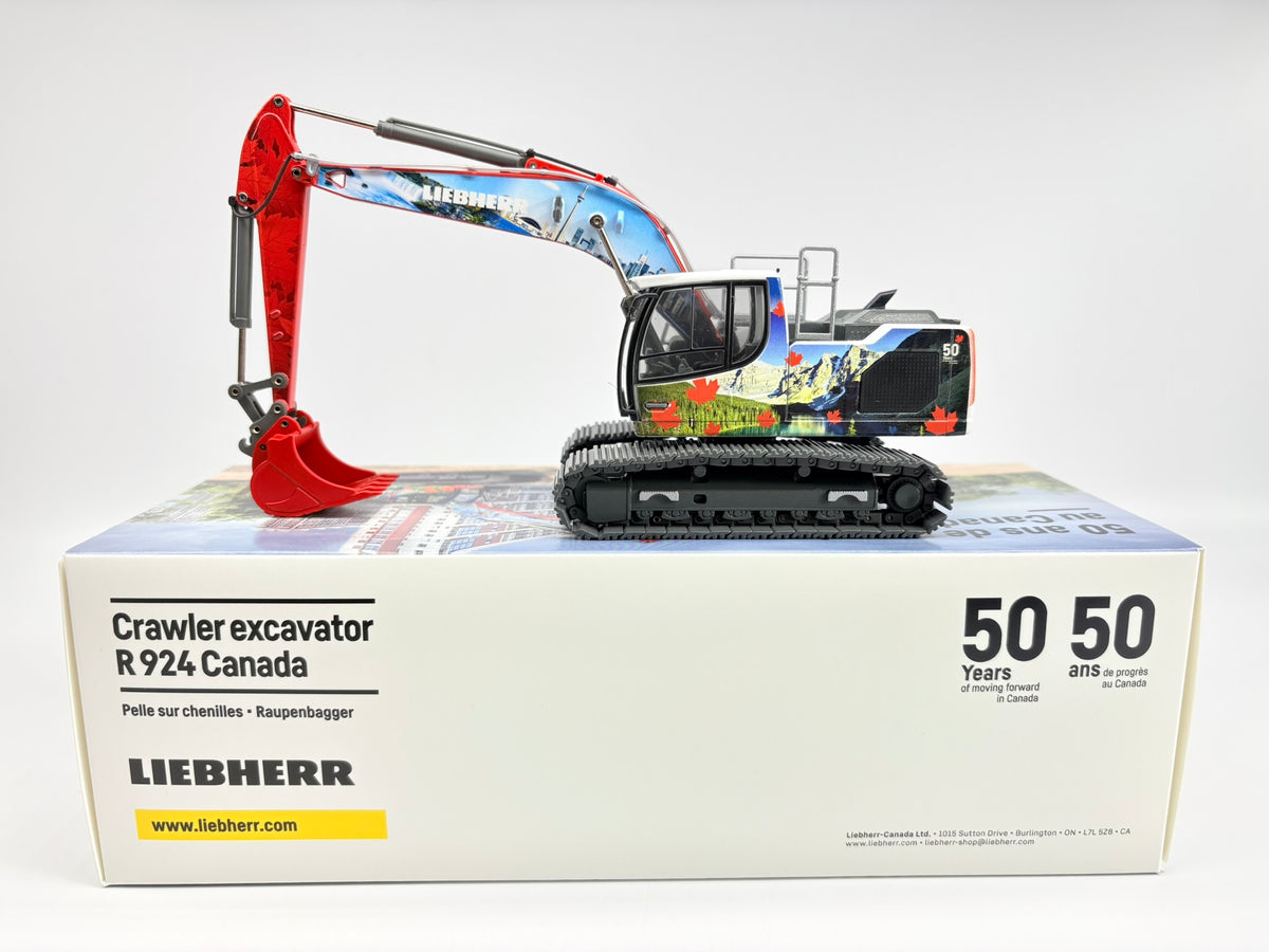 Conrad Liebherr R 924 Canada 1:50 auf der Originalverpackung im Liebherr-Jubiläumsdesign