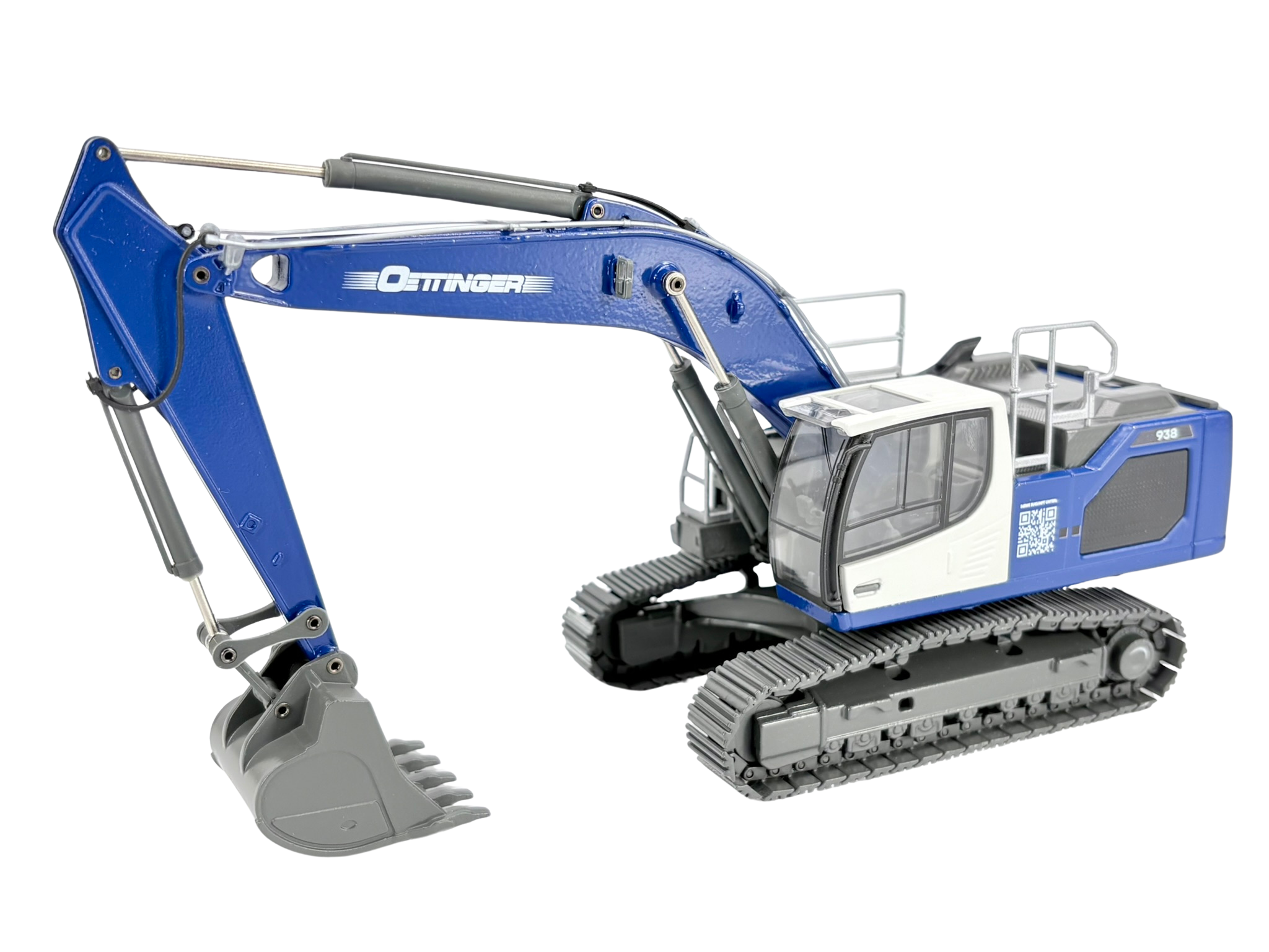 Conrad Liebherr R 938 V Hydraulikbagger in der Werbeausführung der Oettinger Gruppe Malsch – Diecast Sondermodell im Maßstab 1:50, Zinkdruckguss, Art. 2215/28