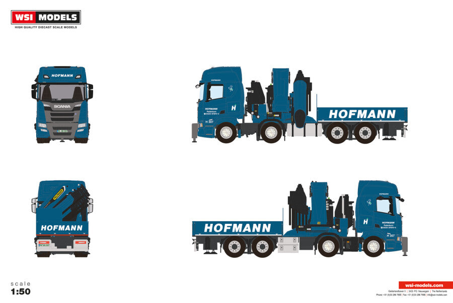 WSI Scania R Highline CR20H 8x4 mit Palfinger PK 165.002 TEC 7 „Hofmann“ – Diecast Sammlermodell im Maßstab 1:50, Art. 01-5248 – Ansicht 2