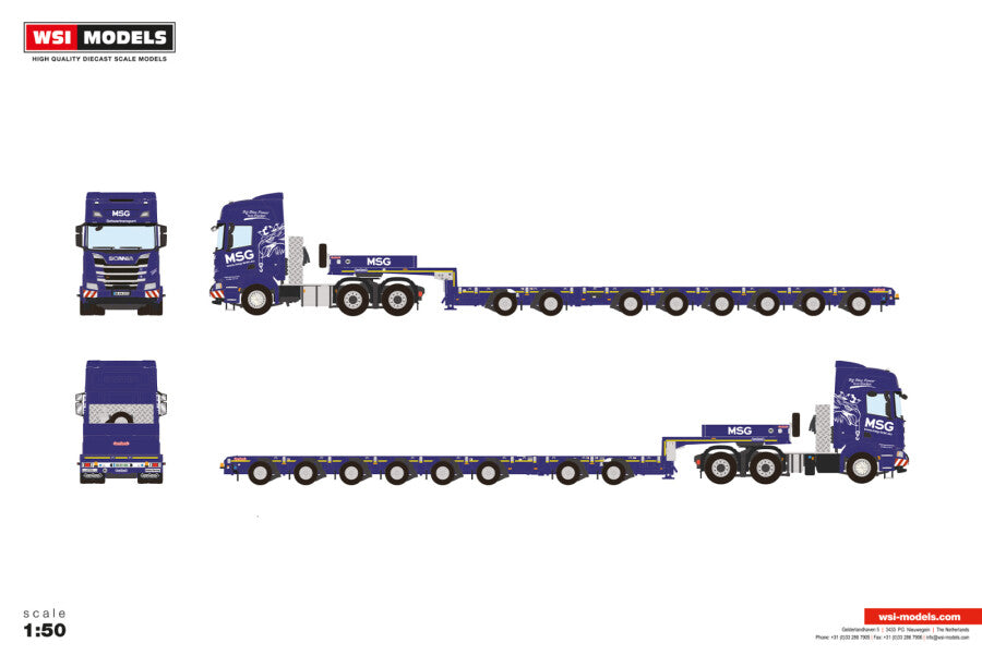 WSI Scania R Highline CR20H 6x4 mit Nooteboom MANOOVR „MSG“ – Schwertransport-Sammlermodell (Diecast) im Maßstab 1:50, Art. 01-4122 – Ansicht 2