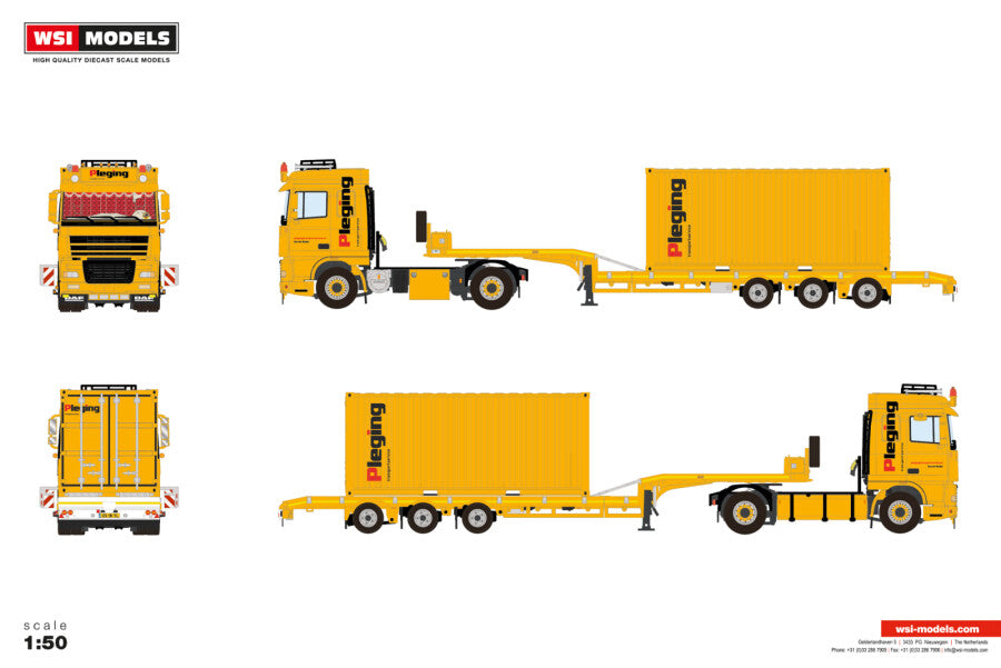 DAF XF95 Space Cab mit Semitieflader „Pleging" – Ansicht 3 des WSI Limited-Edition-Modells 1:50, Art. 01-5172