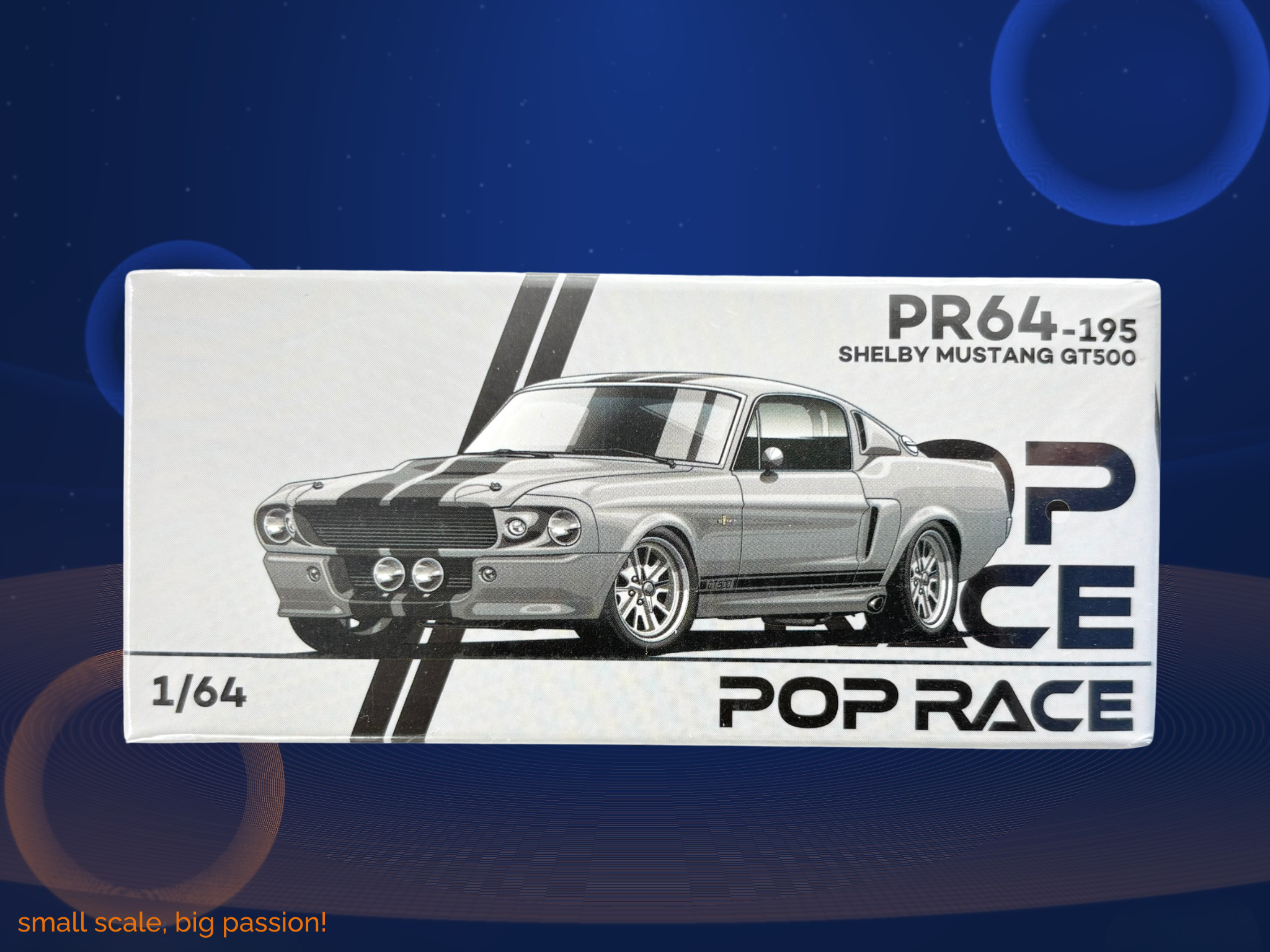 Pop Race Ford Shelby Mustang GT500 „Eleanor" 1967 in Grey Metallic mit schwarzen Doppelstreifen – Diecast Sammlermodell im Maßstab 1:64, Filmlegende aus „Gone in 60 Seconds", Art. PR64-195