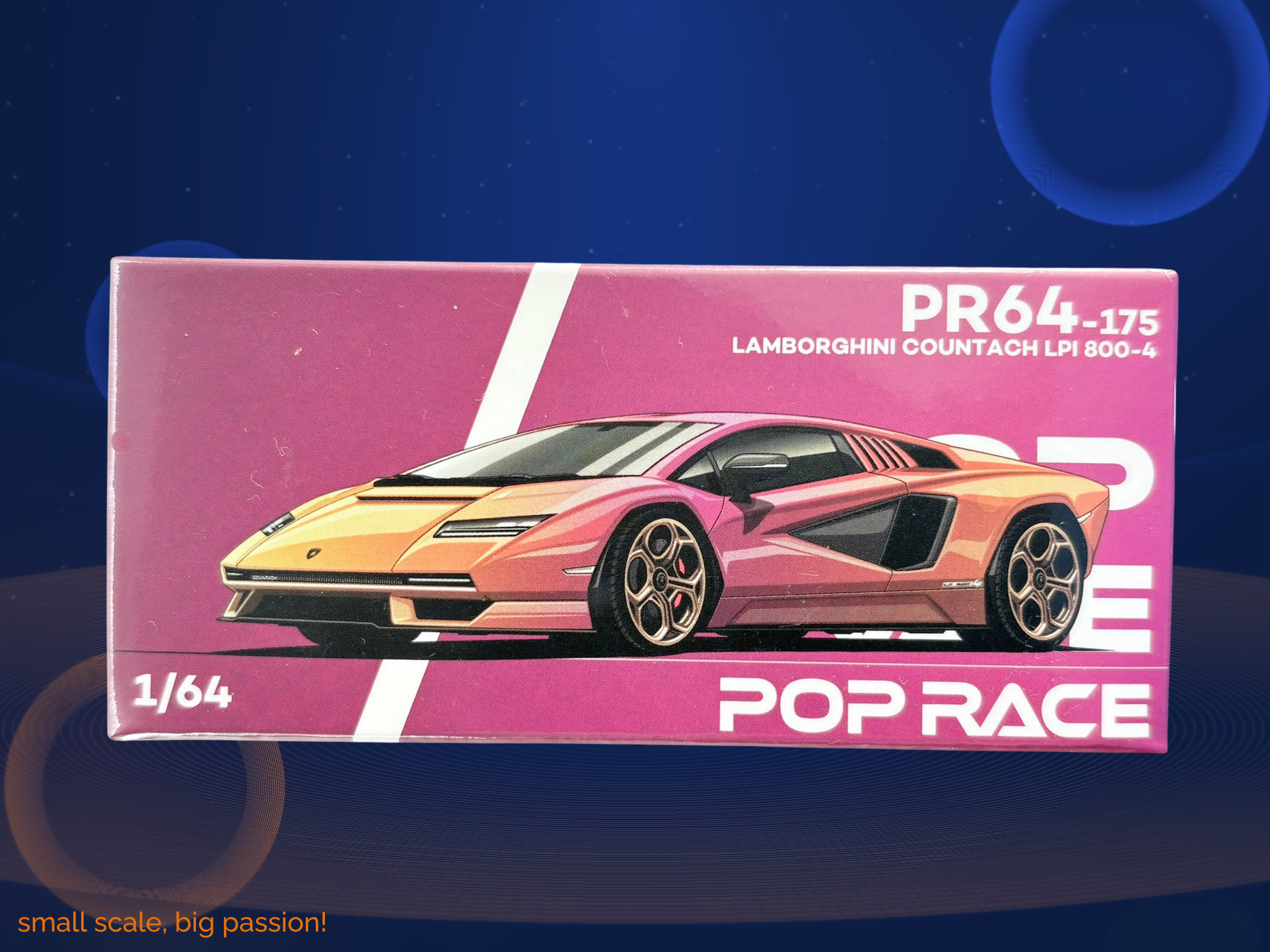 Pop Race Lamborghini Countach LPI 800-4 in Blu Hal Metallic mit öffnender Front- und Heckhaube samt detailliertem V12-Motor – Diecast Sammlermodell im Maßstab 1:64, Art. PR64-175