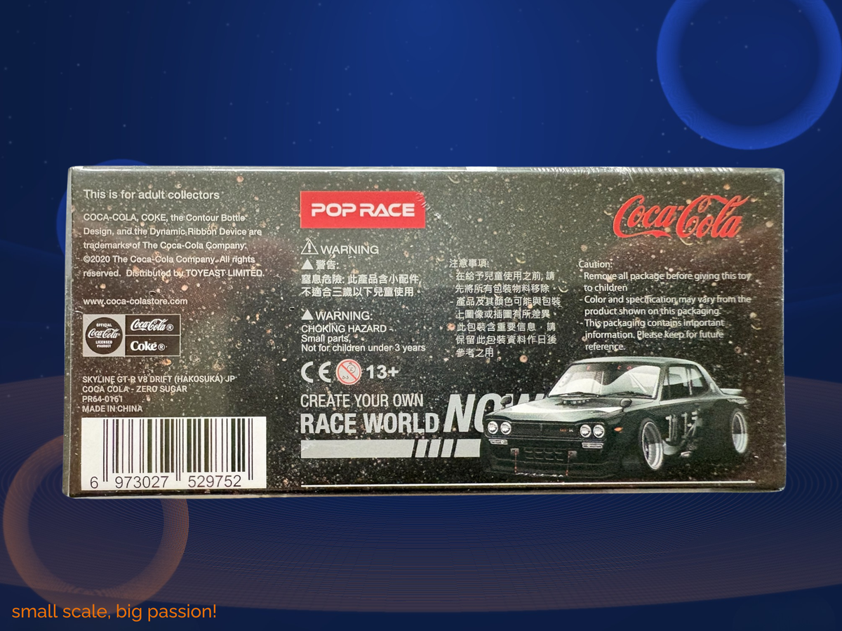 Pop Race Nissan Skyline GT-R V8 Drift „Hakosuka“ in der Coca-Cola-Zero-Sugar-Japan-Lackierung – Diecast Sammlermodell im Maßstab 1:64, Art. PR64-161 – Ansicht 2