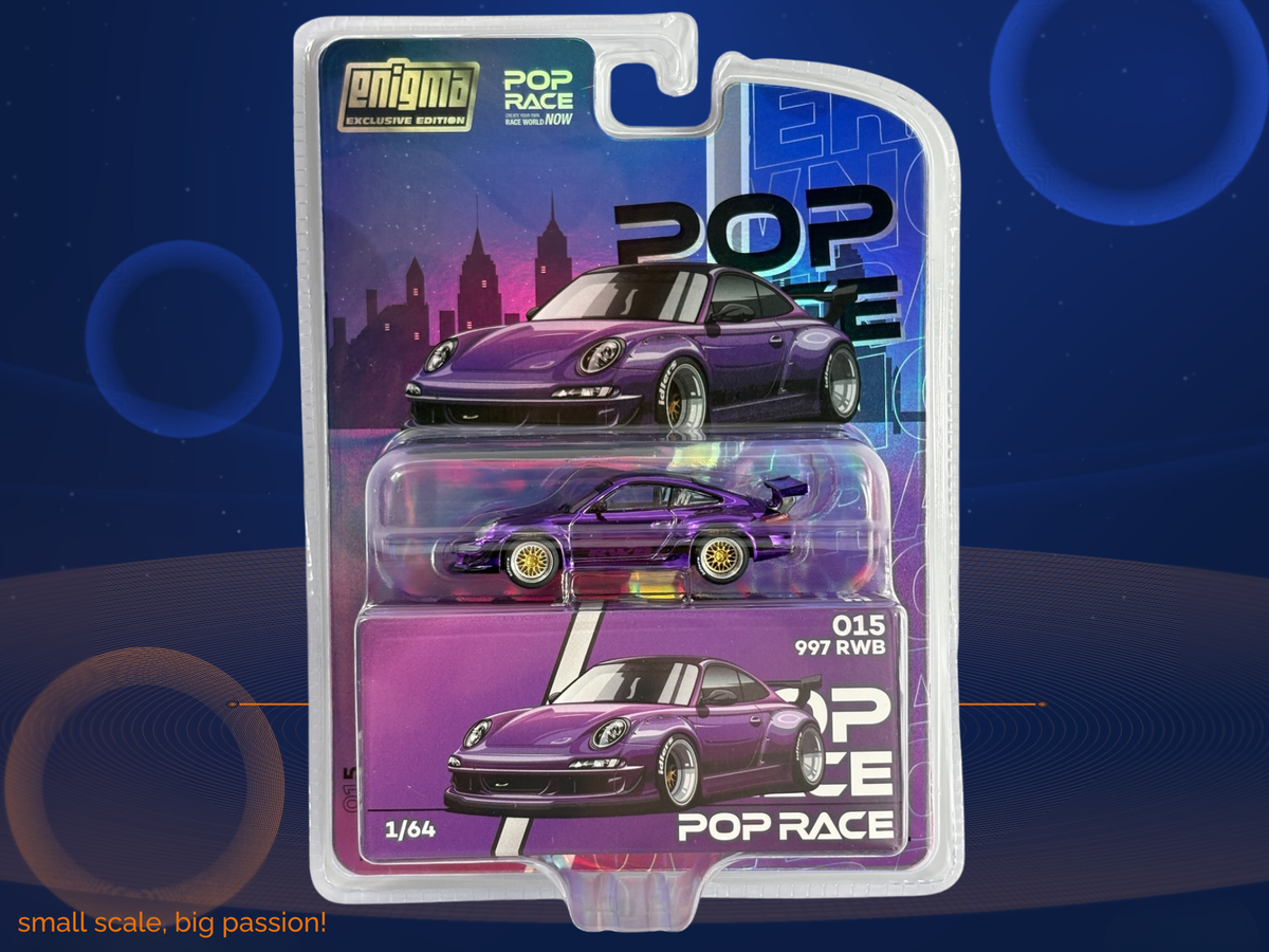 Pop Race Porsche 911 (997) RWB in Chrome Purple – Enigma Exclusive Chase, Diecast Sammlermodell im Maßstab 1:64, Art. PRE015
