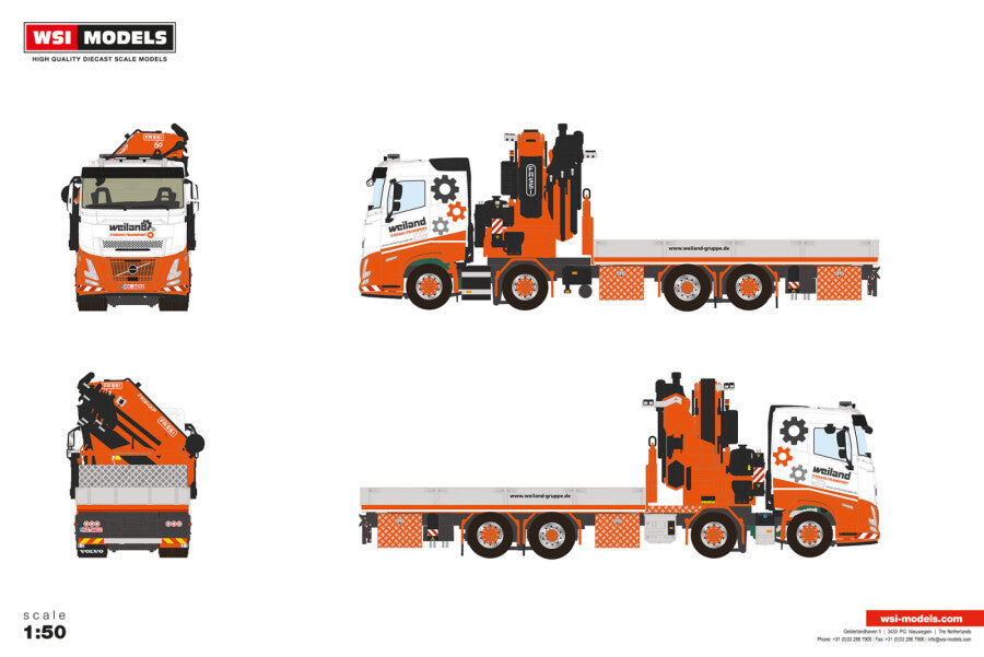 VOLVO FH Aero Sleeper Cab 8x2 Pritsche mit Fassi F1100 Ladekran „Weiland" (1:50) - 01-5380